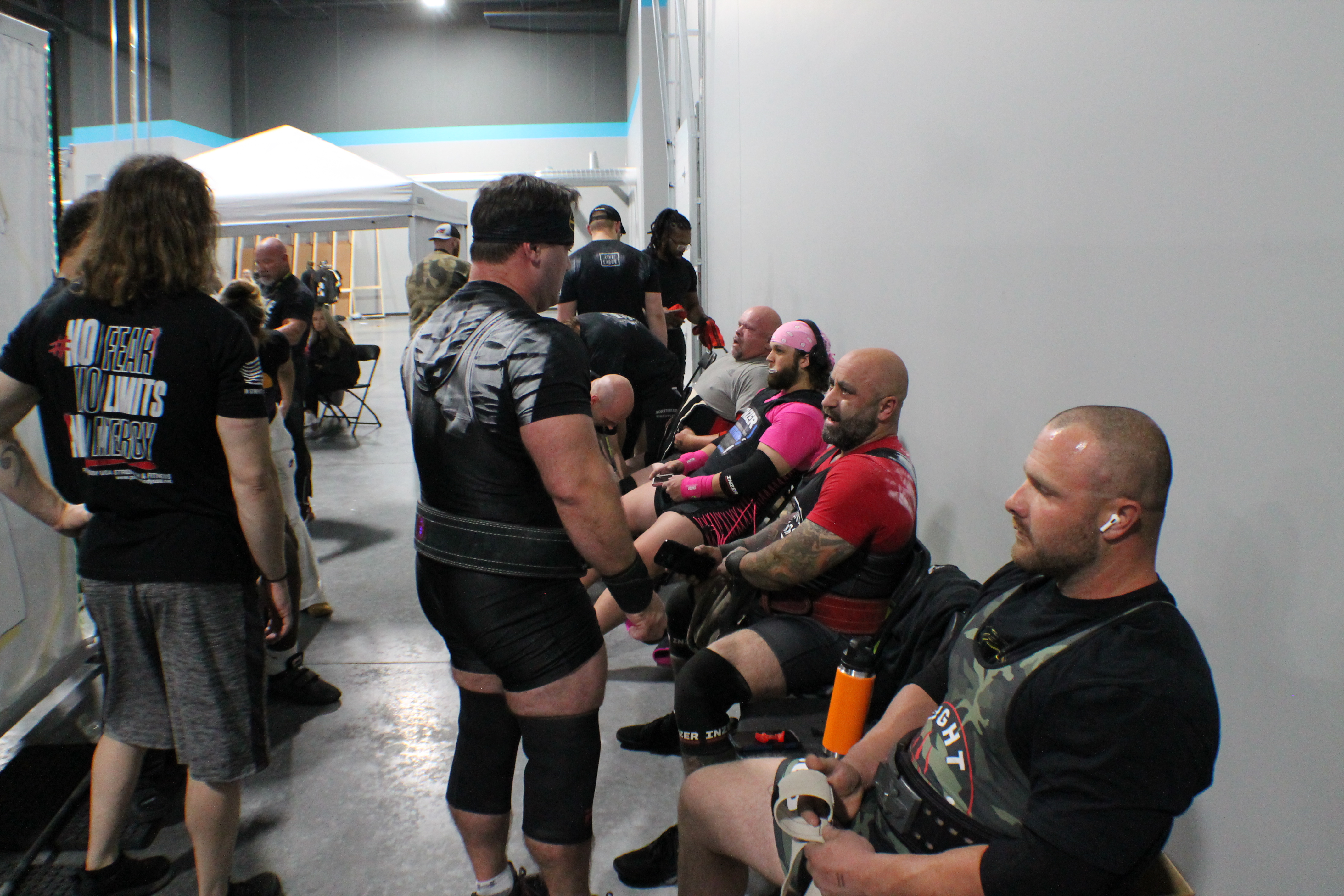 Lifters backstage waiting for their attempts